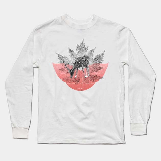 Deer throw Maple tree leaf illustration Long Sleeve T-Shirt by Choulous79